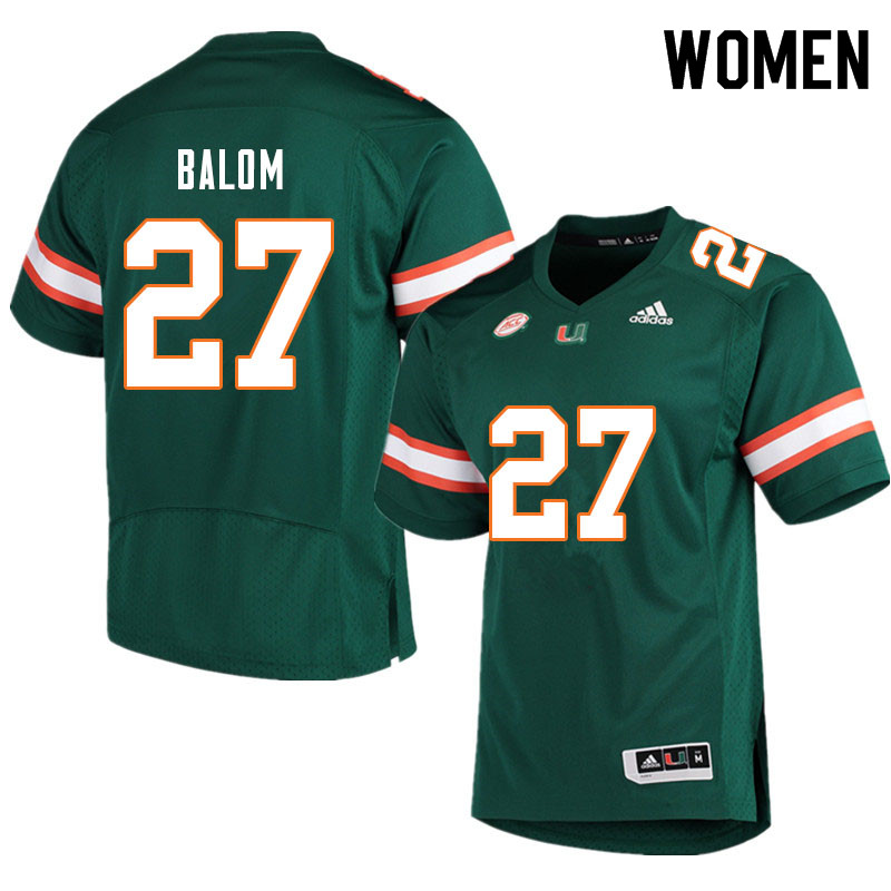 Women #27 Brian Balom Miami Hurricanes College Football Jerseys Sale-Green - Click Image to Close